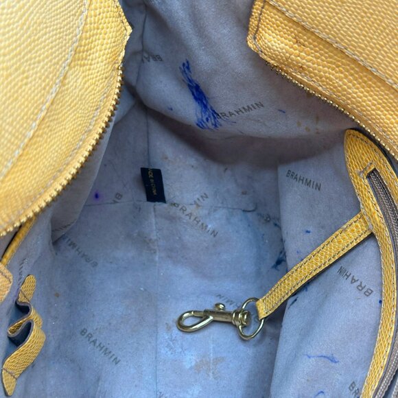 Brahmin Yellow Textured Leather Tote Bag With Tassel Accents & Interior Pockets - Picture 8 of 12